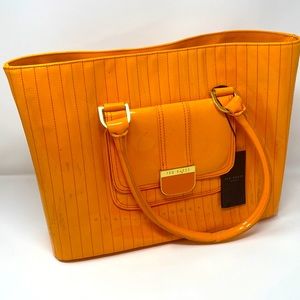 Ted Baker London Orange Quilted Patent Shopper Bag with Frenchie Lining